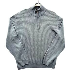 T Harris London Size L Sweater Wool Blend Gray 1/4 Zip Pullover Preppy Heritage